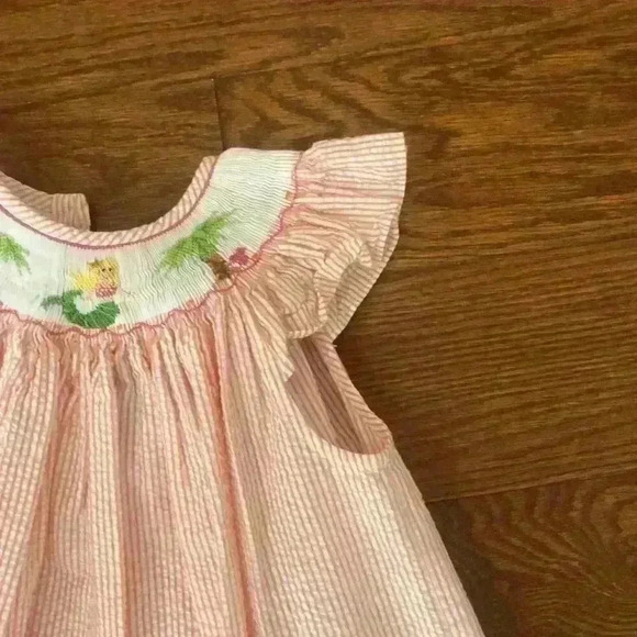 Posh Originals Smocked Seersucker Bishop Long Dress Mermaid Palm Trees Size 6X - Picture 4 of 10